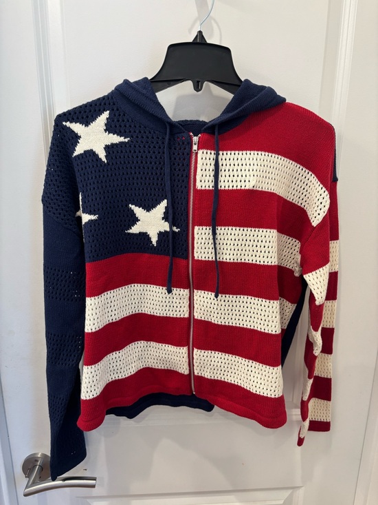 Lucky Brand Sweaters - NWT Lucky Brand American Flag Knit Zip Hoodie Sweater - S